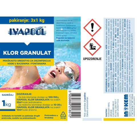 IVAPOOL Klor granulat za bazene i fontane - pakiranje 3 x 1 kg