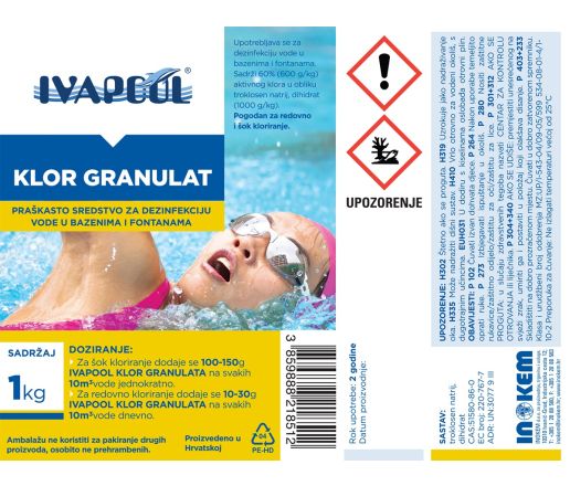 IVAPOOL Klor granulat za bazene i fontane - pakiranje 1 kg