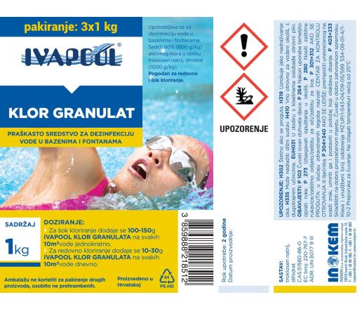IVAPOOL Klor granulat za bazene i fontane - pakiranje 3 x 1 kg