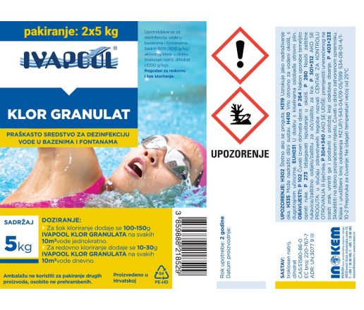 IVAPOOL Klor granulat za bazene i fontane - pakiranje 2 x 5 kg