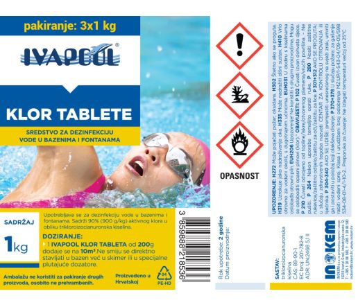 IVAPOOL Klor tablete za bazene i fontane - pakiranje 3 x 1 kg