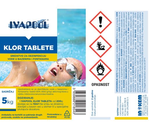 Klor tablete za bazene i fontane IVAPOOL - pakiranje 5 kg