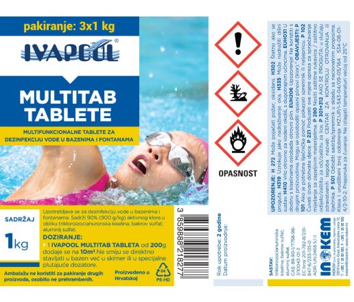 Multifunkcionalne tablete za održavanje vode u bazenima i fontanama [IVAPOOL] - pakiranje 3 x 1 kg