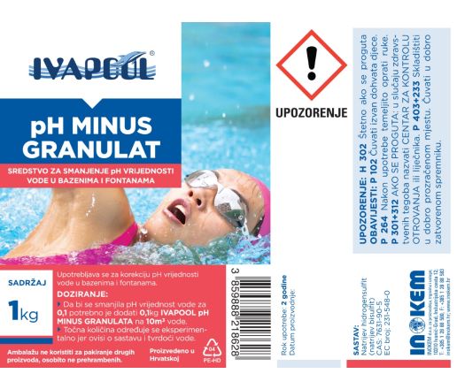 Sredstvo za smanjenje pH vrijednosti vode u bazenima i fontanama IVAPOOL - pakiranje 1 kg